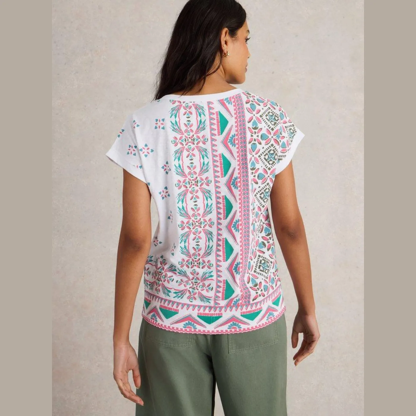 Nelly Notch Neck White Print Top
