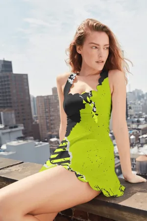 Neon Clash Scallop Dress