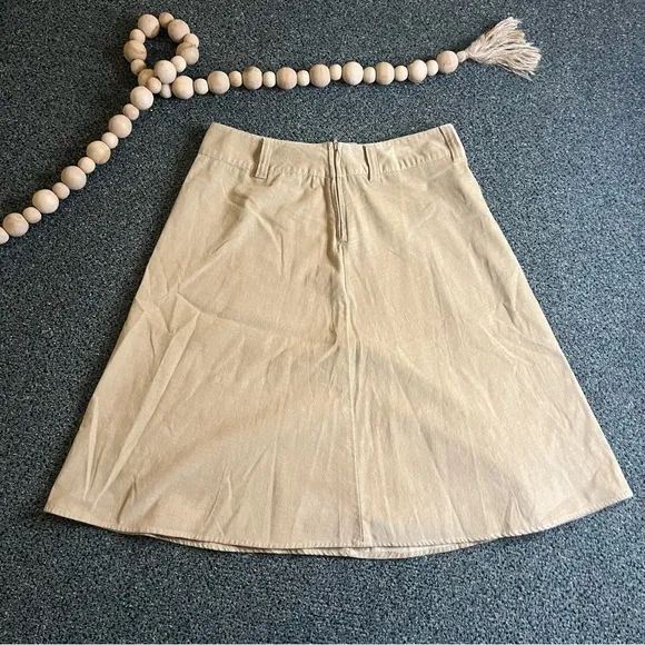 Neutral Ribbed Corduroy Modest 100% Cotton A-Line Flare High-Waist Skirt Sz 8