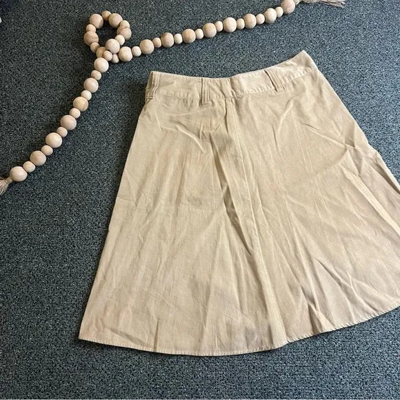 Neutral Ribbed Corduroy Modest 100% Cotton A-Line Flare High-Waist Skirt Sz 8