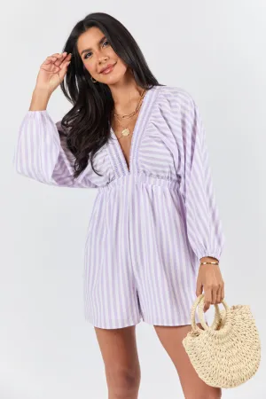 New Adventures Lilac Striped V-neck Romper