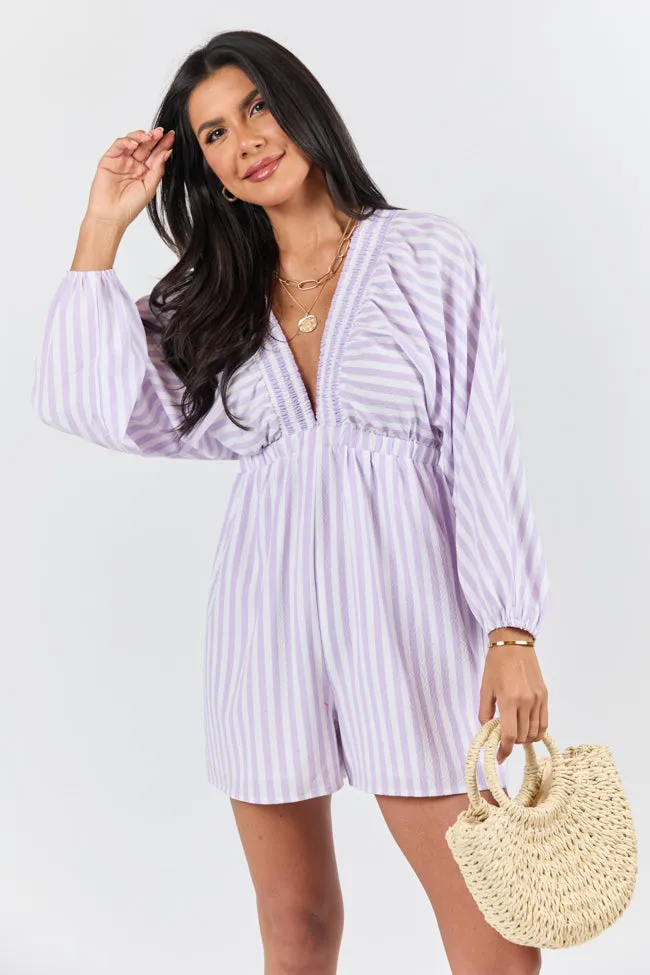 New Adventures Lilac Striped V-neck Romper