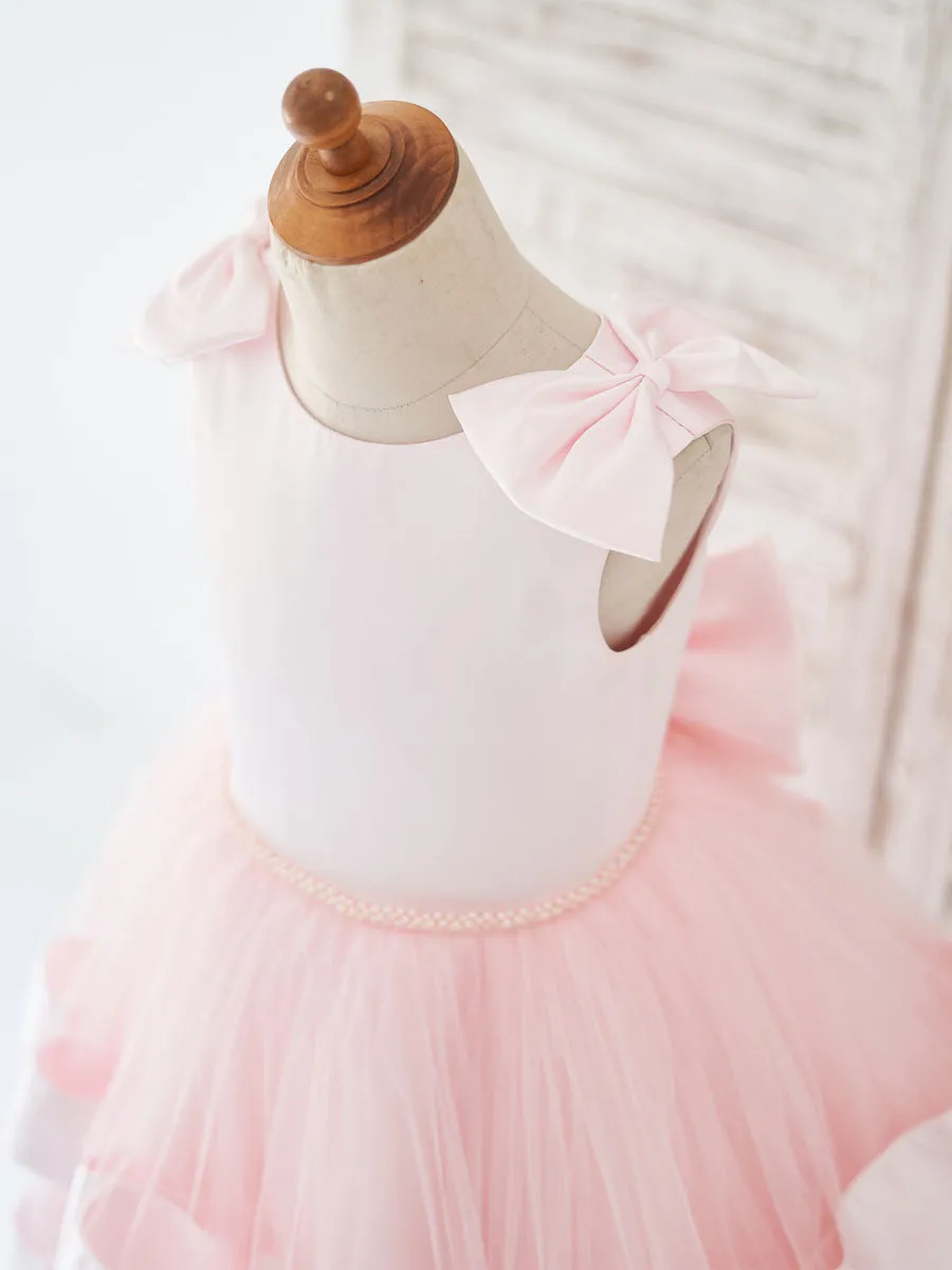 New Jewel Neck Sleeveless Sash Pink Kids Party Dresses