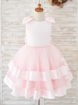 New Jewel Neck Sleeveless Sash Pink Kids Party Dresses