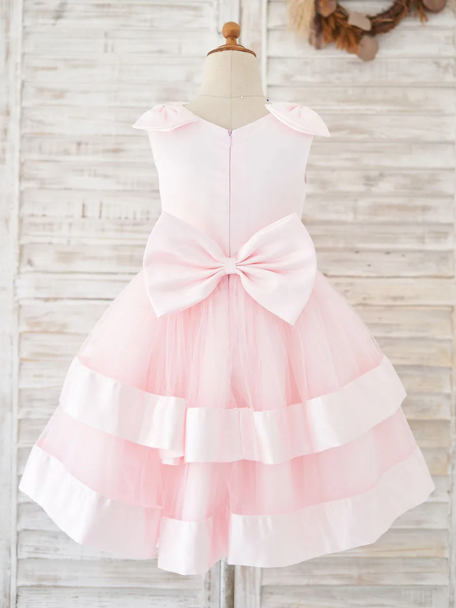New Jewel Neck Sleeveless Sash Pink Kids Party Dresses