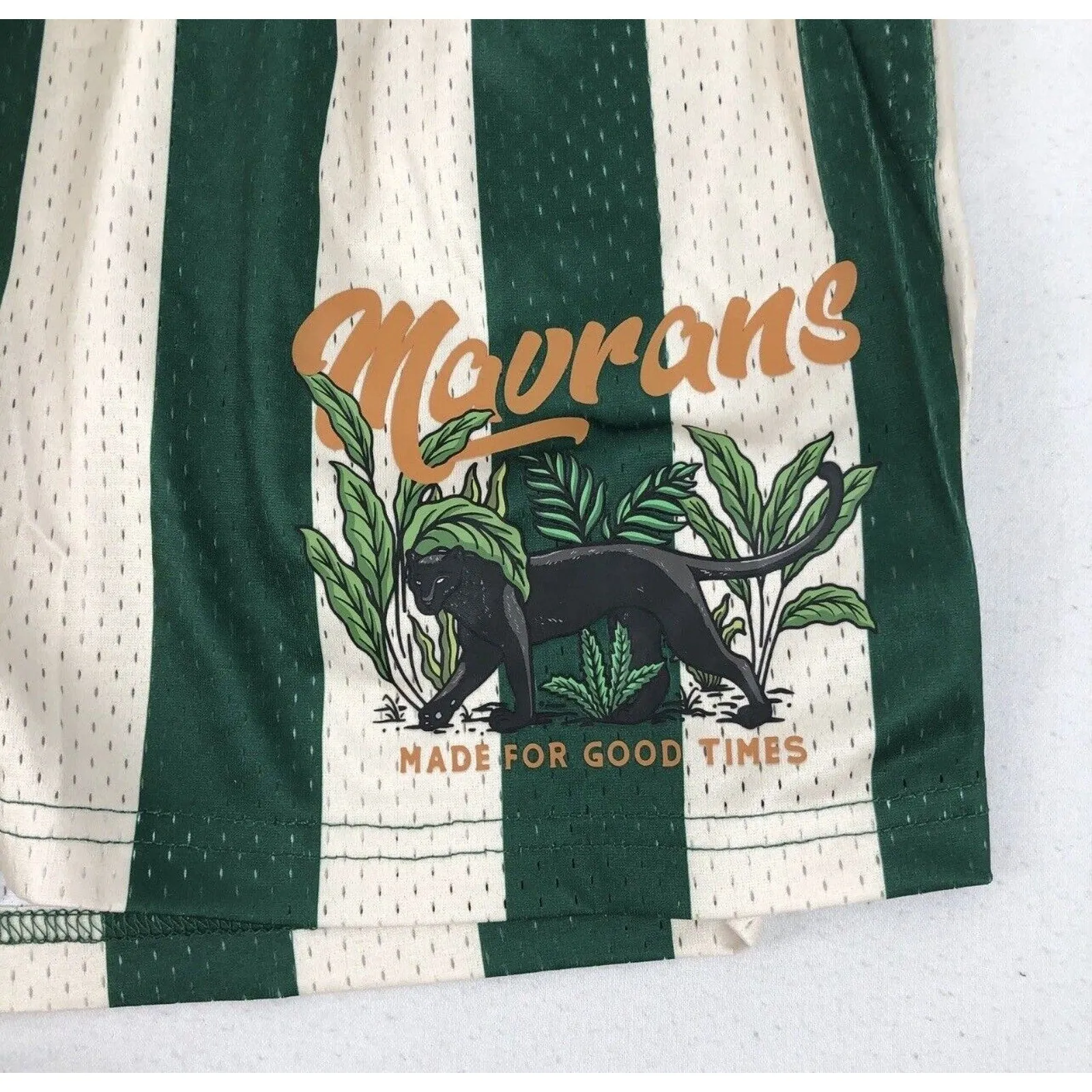 NEW Mavrans Men’s Panther Mesh Shorts – Green & White Striped (Size M, $89)