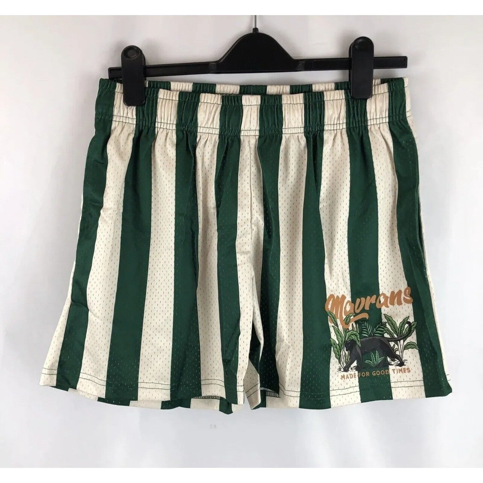 NEW Mavrans Men’s Panther Mesh Shorts – Green & White Striped (Size M, $89)