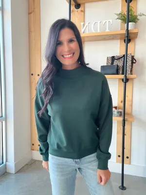Notched Mock Neck Scuba Pullover in Hunter Green