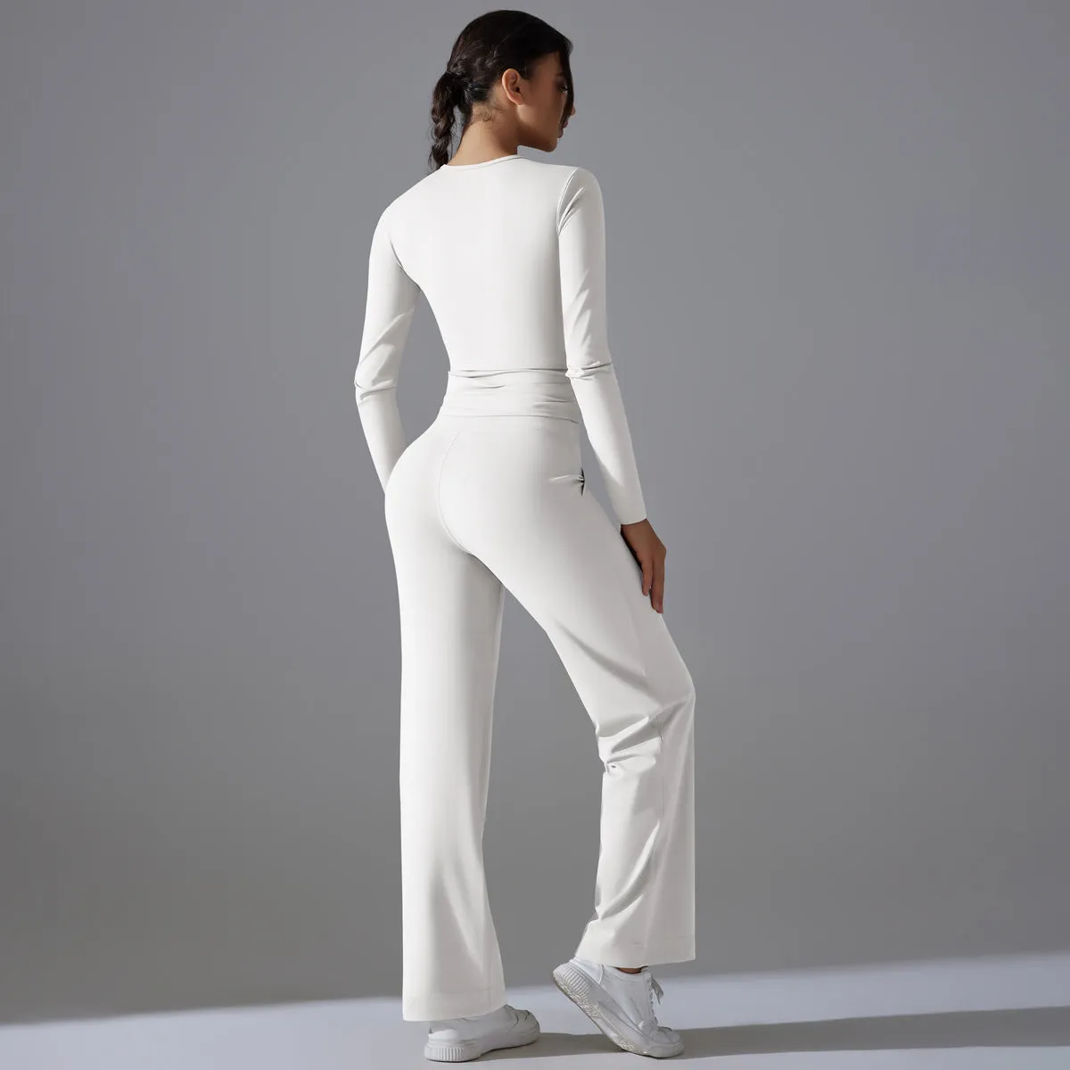 Nude Feel Long Sleeve Drawstring Wide Leg Pants Set