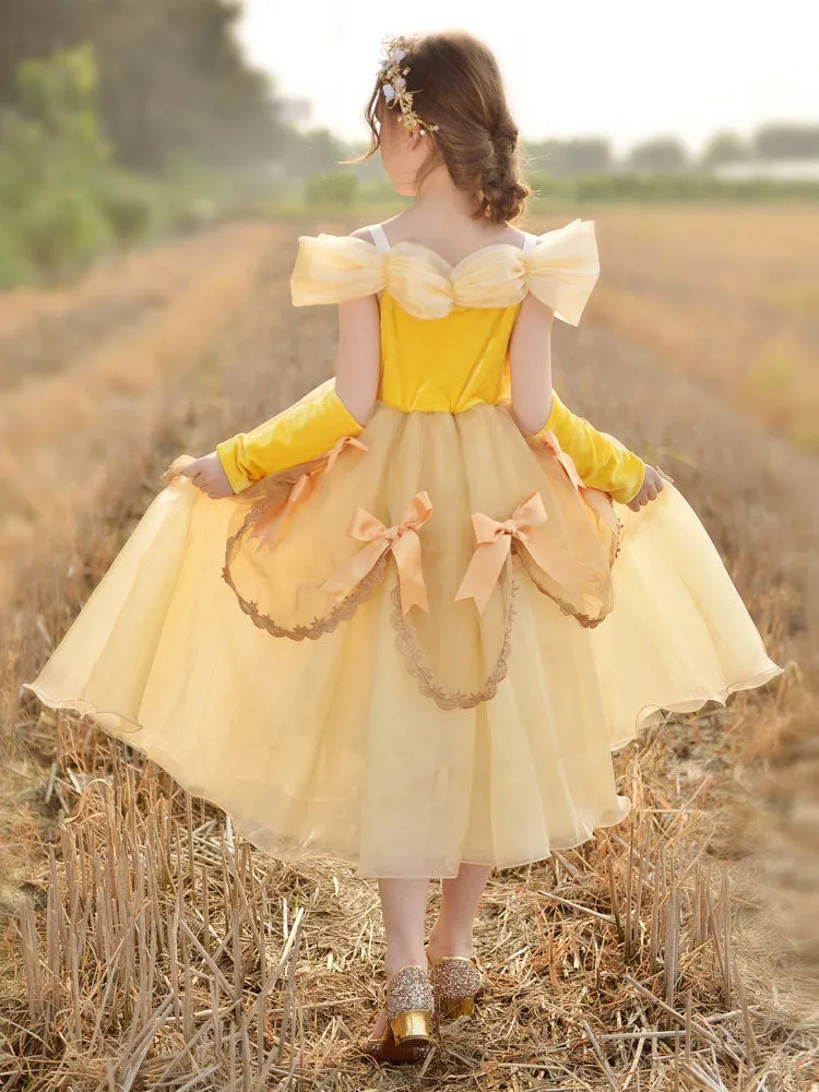 Off The Shoulder Korean Velvet Sleeveless Ankle Length A-line Pleated Formal Kids Princess Dresses