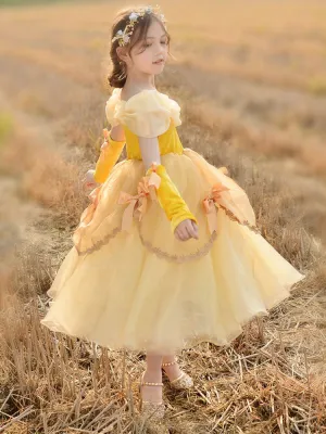 Off The Shoulder Korean Velvet Sleeveless Ankle Length A-line Pleated Formal Kids Princess Dresses