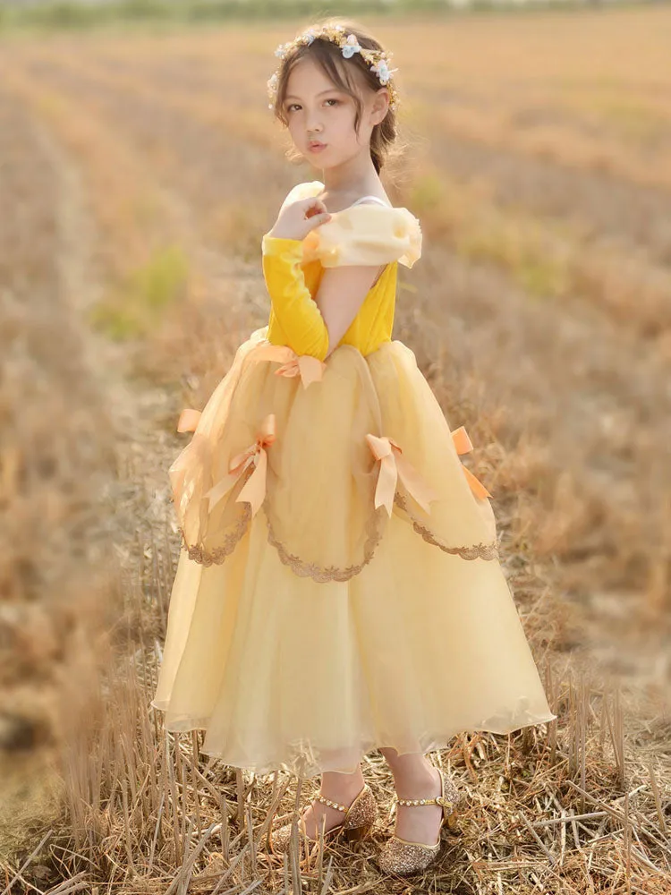 Off The Shoulder Korean Velvet Sleeveless Ankle Length A-line Pleated Formal Kids Princess Dresses