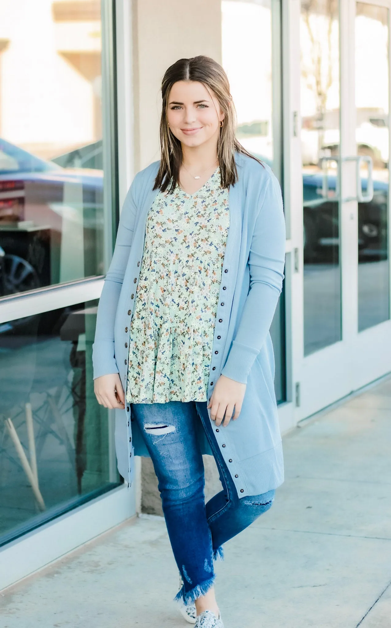 Oh Snap Cardigan in Ash Blue