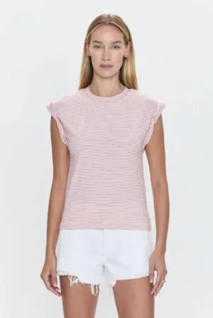 Olivia Rolled Sleeve Tee White/Ruby Stripe Pistola
