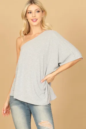 ONE SHOULDER HALF SLEEVE SOLID TOP
