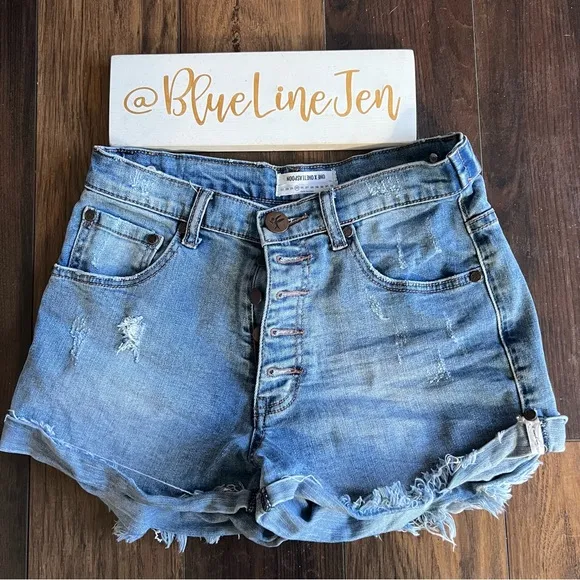 One Teaspoon Harlets High Rise Distressed Button Fly Shorts