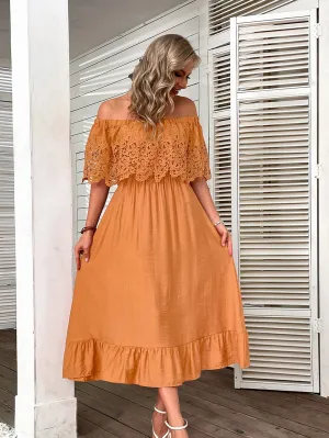 Orange Off Shoulder Dress With Lace