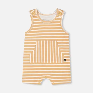 Organic Cotton Onesie   Shortall Set, Sand Stripe