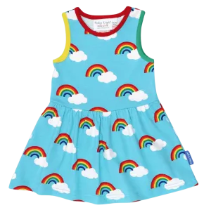 Organic Turquoise Rainbow Print Summer Dress