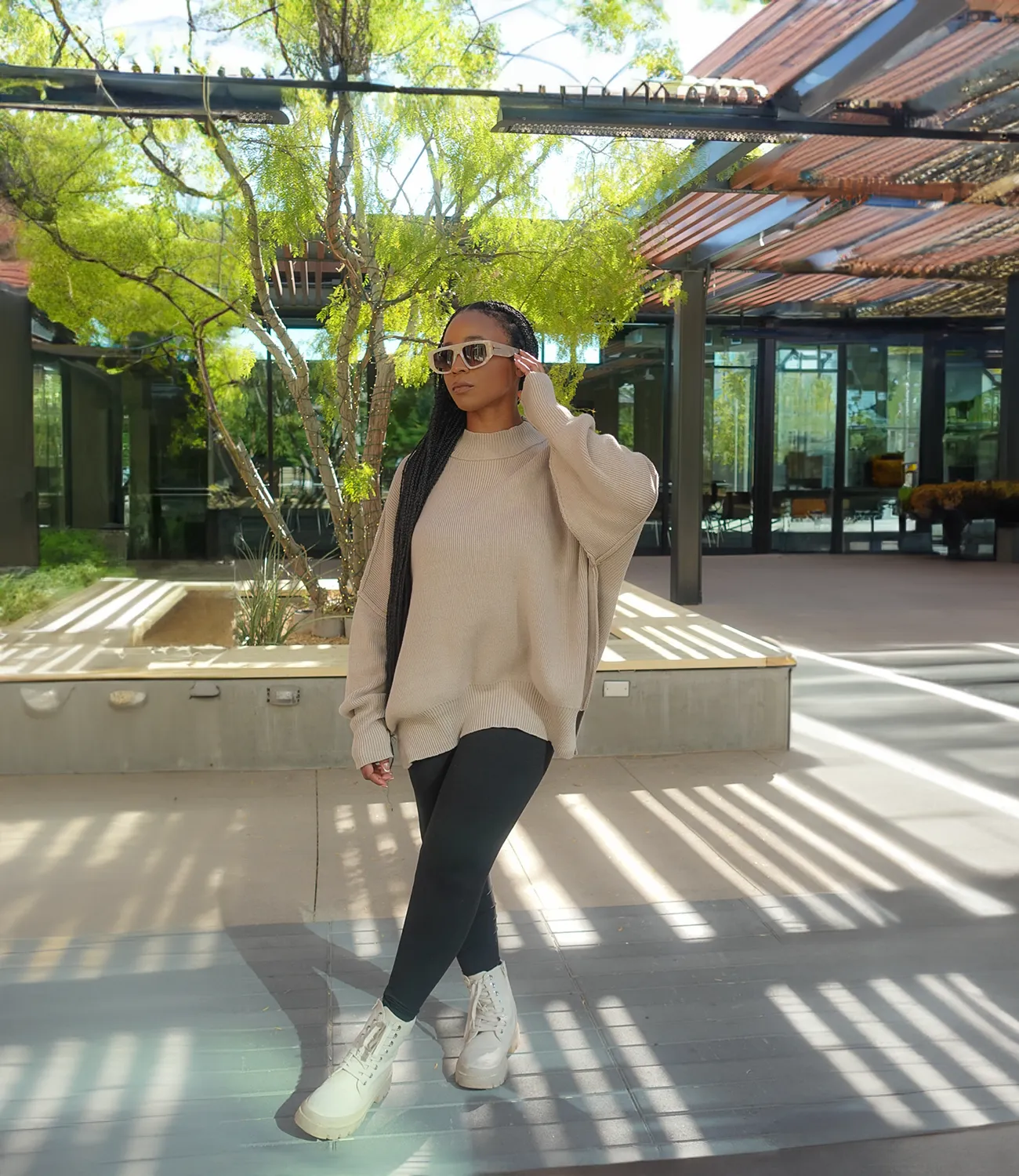 Oversized Side Slit Ribbed Sweater(Beige)