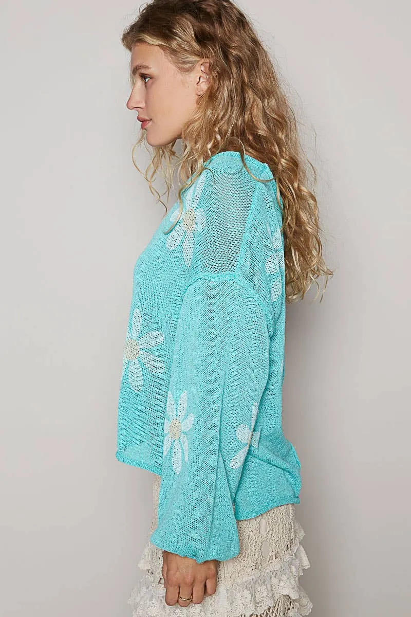 Paradise Mint Round neck balloon sleeve floral prints POL Sweater