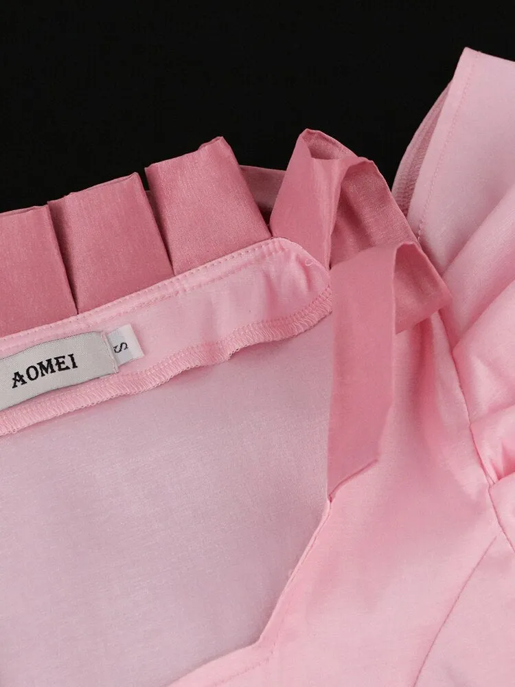 Party Sexy Pink Dresses Women High Slit Short Puff Sleeve Button Robes Celebrate Homecoming Event Outfits Summer Vestidos