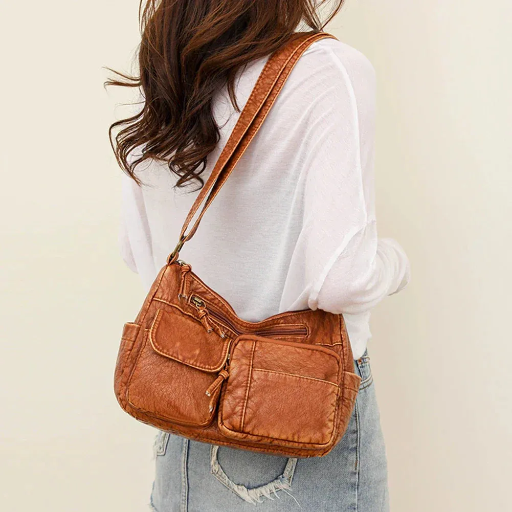 Paulina® | Vintage leather shoulder bag with multiple compartments