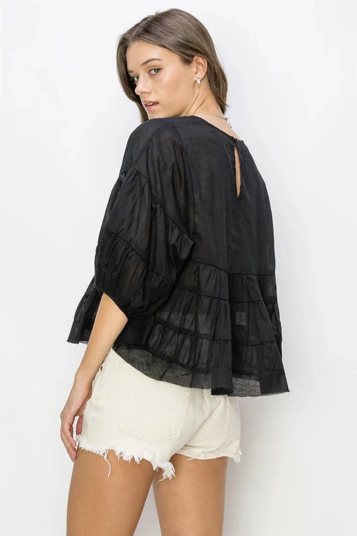 Payton Babydoll Blouse In Black
