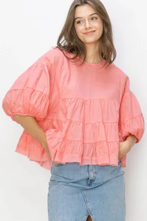 Payton Babydoll Blouse In Coral