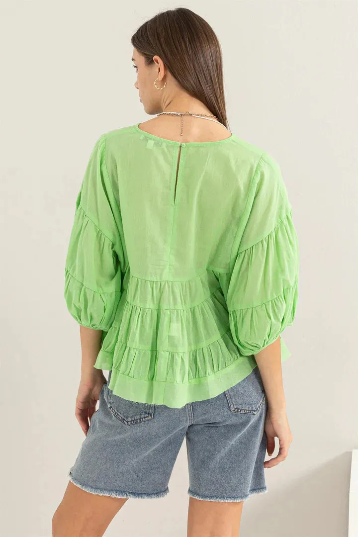 Payton Babydoll Blouse In Sage