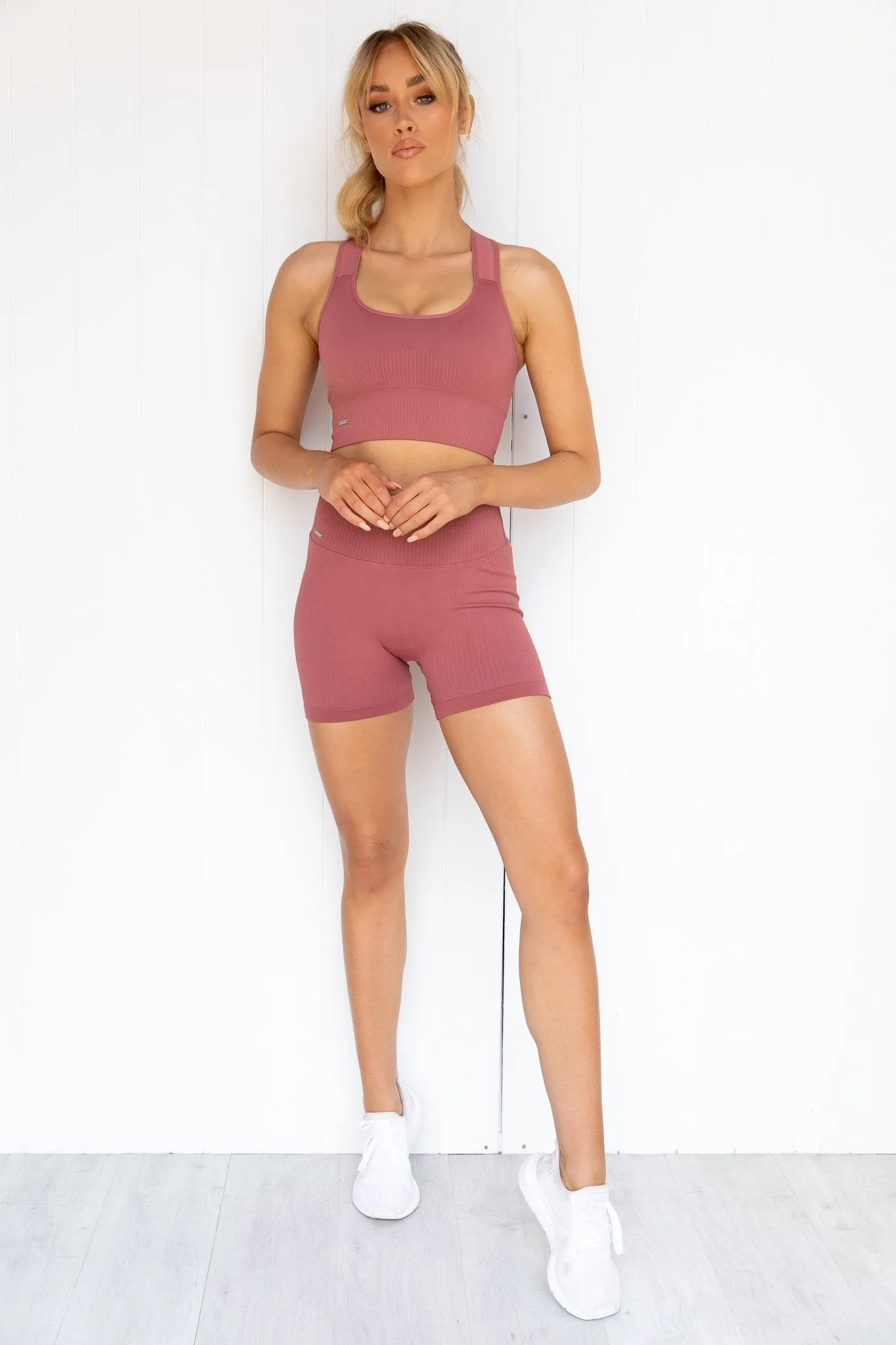 Pink Beat Ribbed Seamless Midi Biker Short