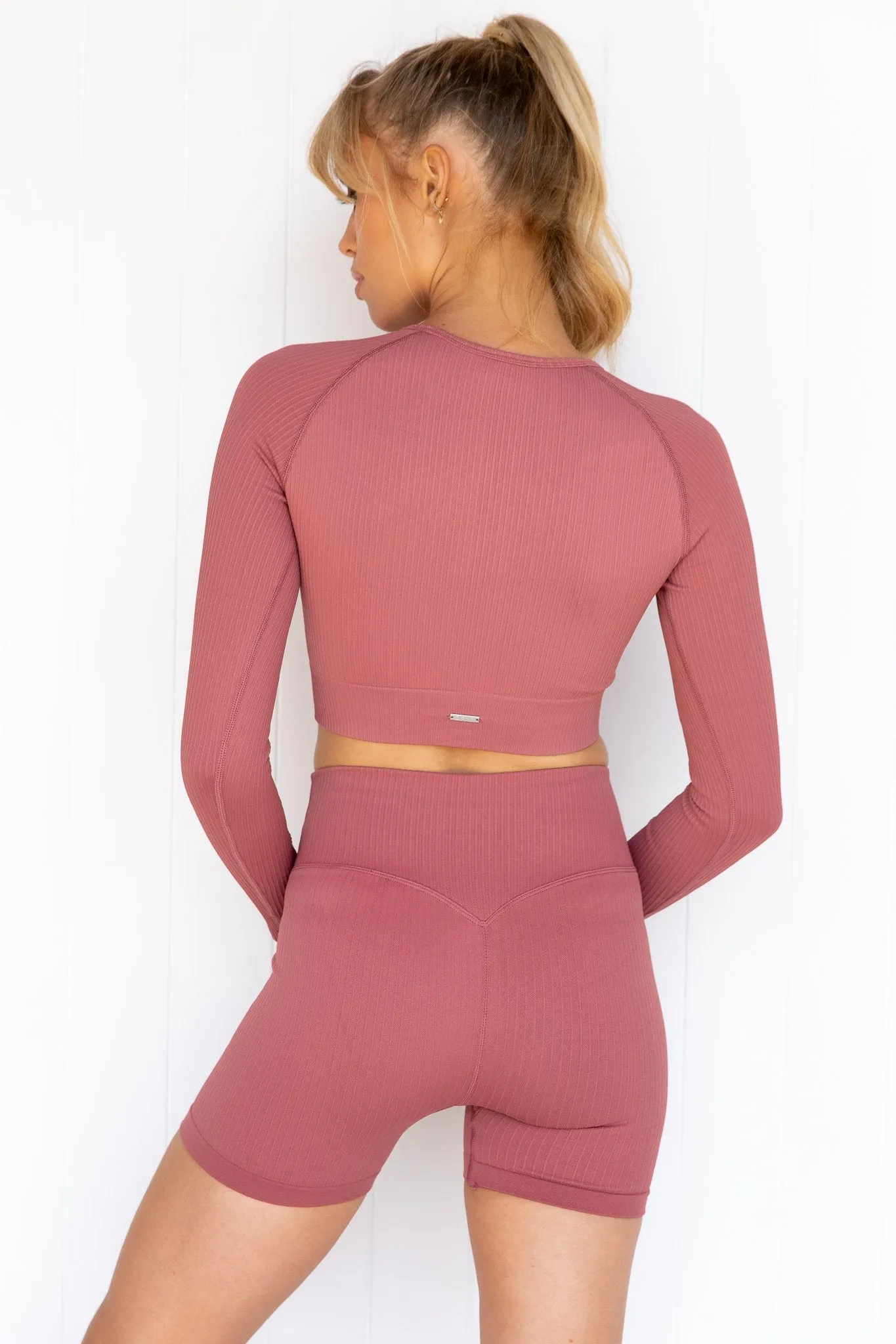 Pink Beat Ribbed Seamless Midi Biker Short