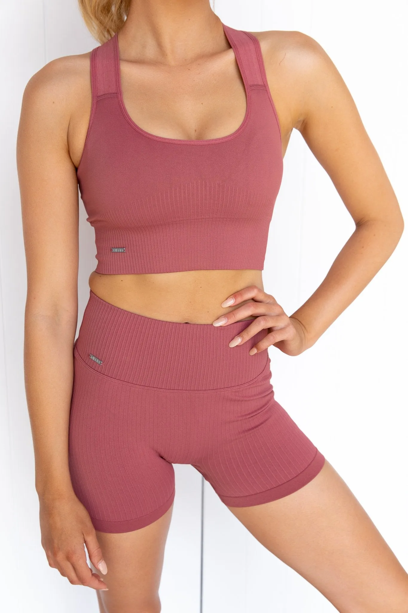 Pink Beat Ribbed Seamless Midi Biker Short