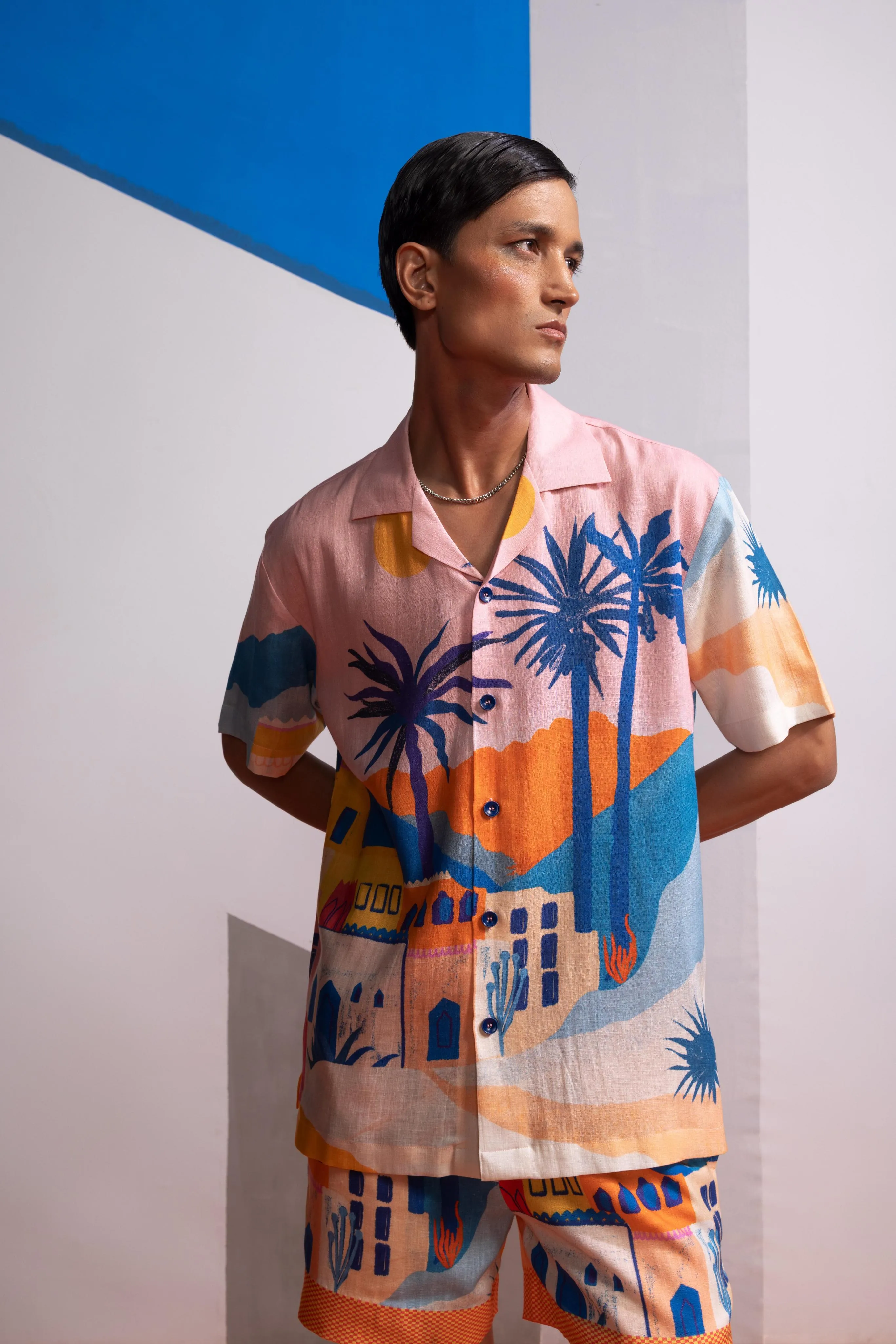 Pink cosmic city postcard polo co-ord set