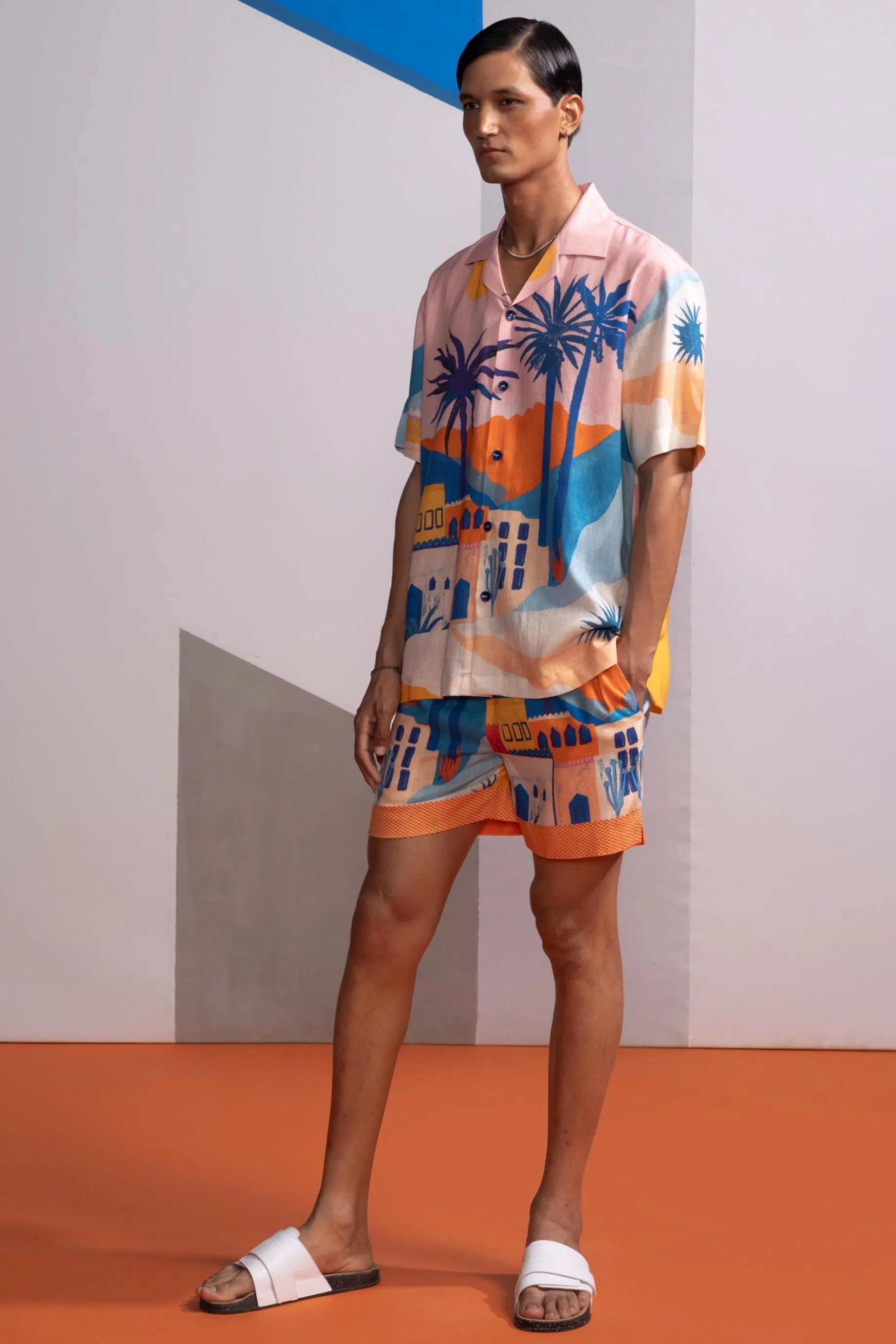 Pink cosmic city postcard polo co-ord set
