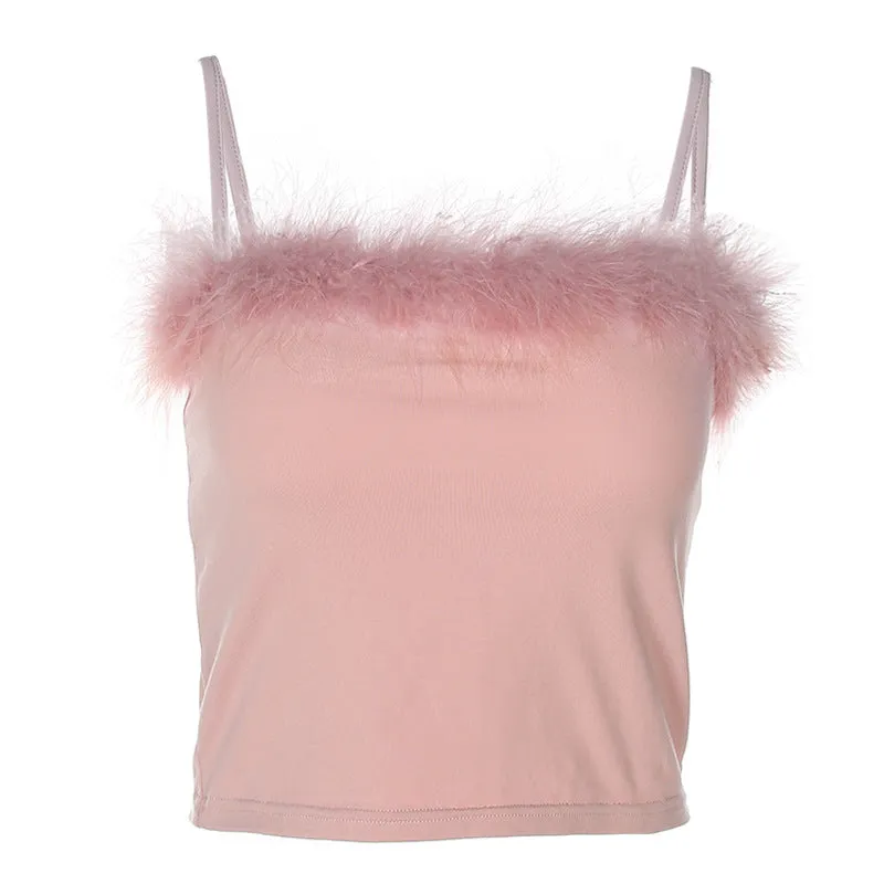 “PINK CUTE  SEXY FURRY SUSPENDER” VEST TOP W031101