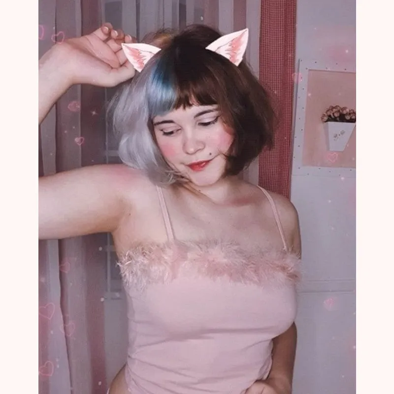“PINK CUTE  SEXY FURRY SUSPENDER” VEST TOP W031101