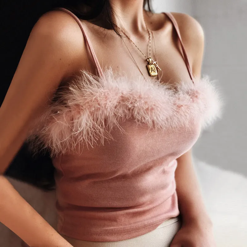 “PINK CUTE  SEXY FURRY SUSPENDER” VEST TOP W031101