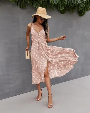 Pink Front Buttoned Midi A-Line Dress