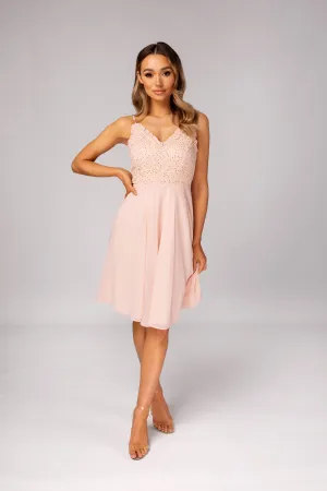 PINK LACE WITH SEQUIN MIDI DRESS
