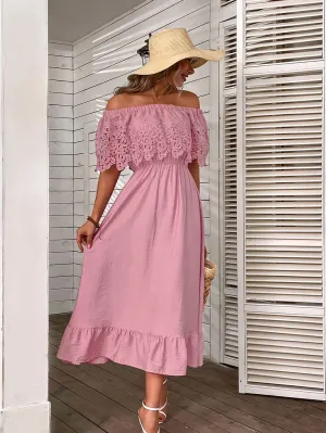 Pink Off Shoulder Dress With Lace