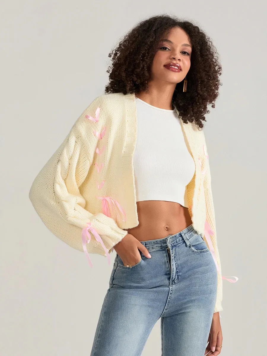Pink Ribbons Knitted Cardigan Sweater