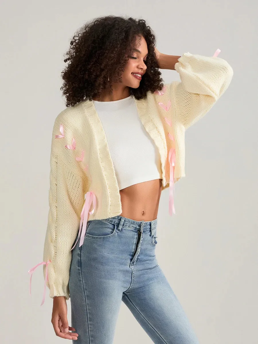 Pink Ribbons Knitted Cardigan Sweater