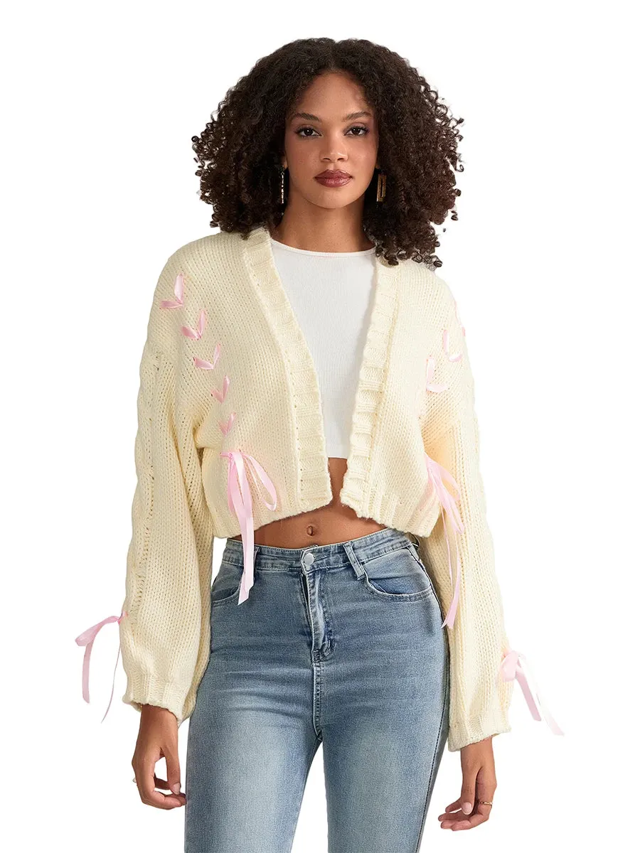 Pink Ribbons Knitted Cardigan Sweater