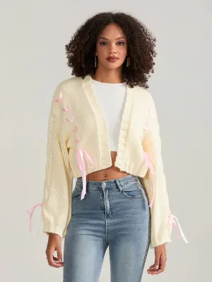 Pink Ribbons Knitted Cardigan Sweater