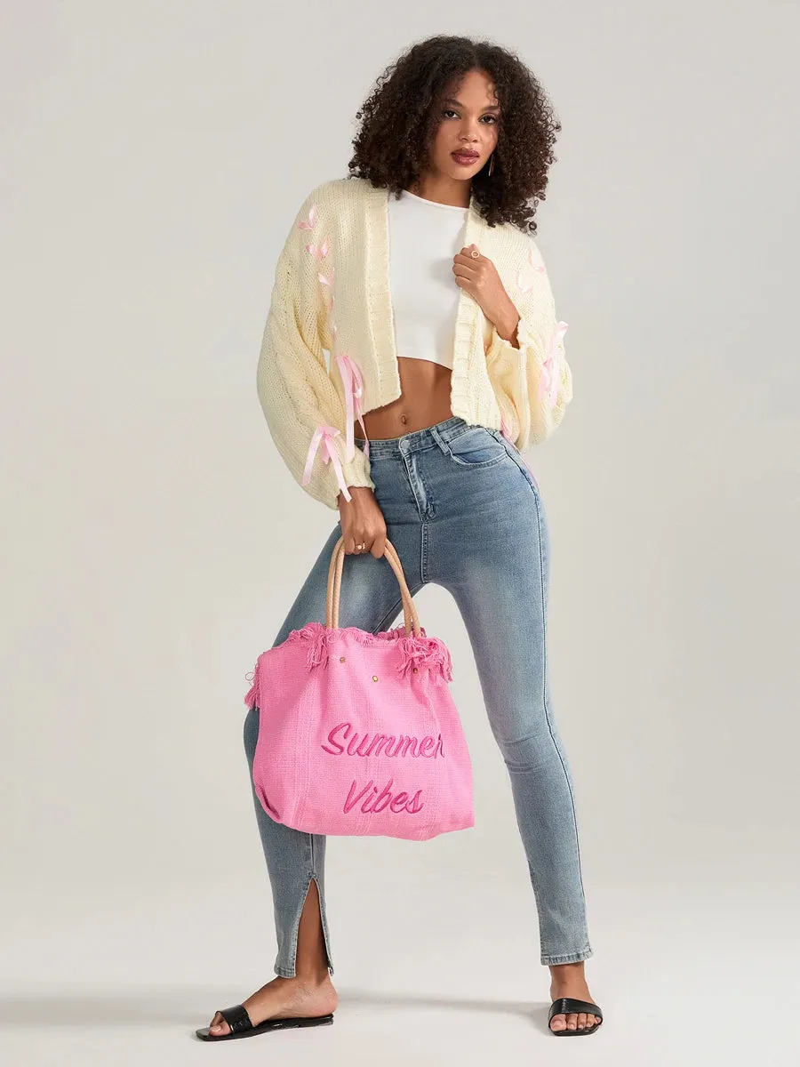 Pink Ribbons Knitted Cardigan Sweater