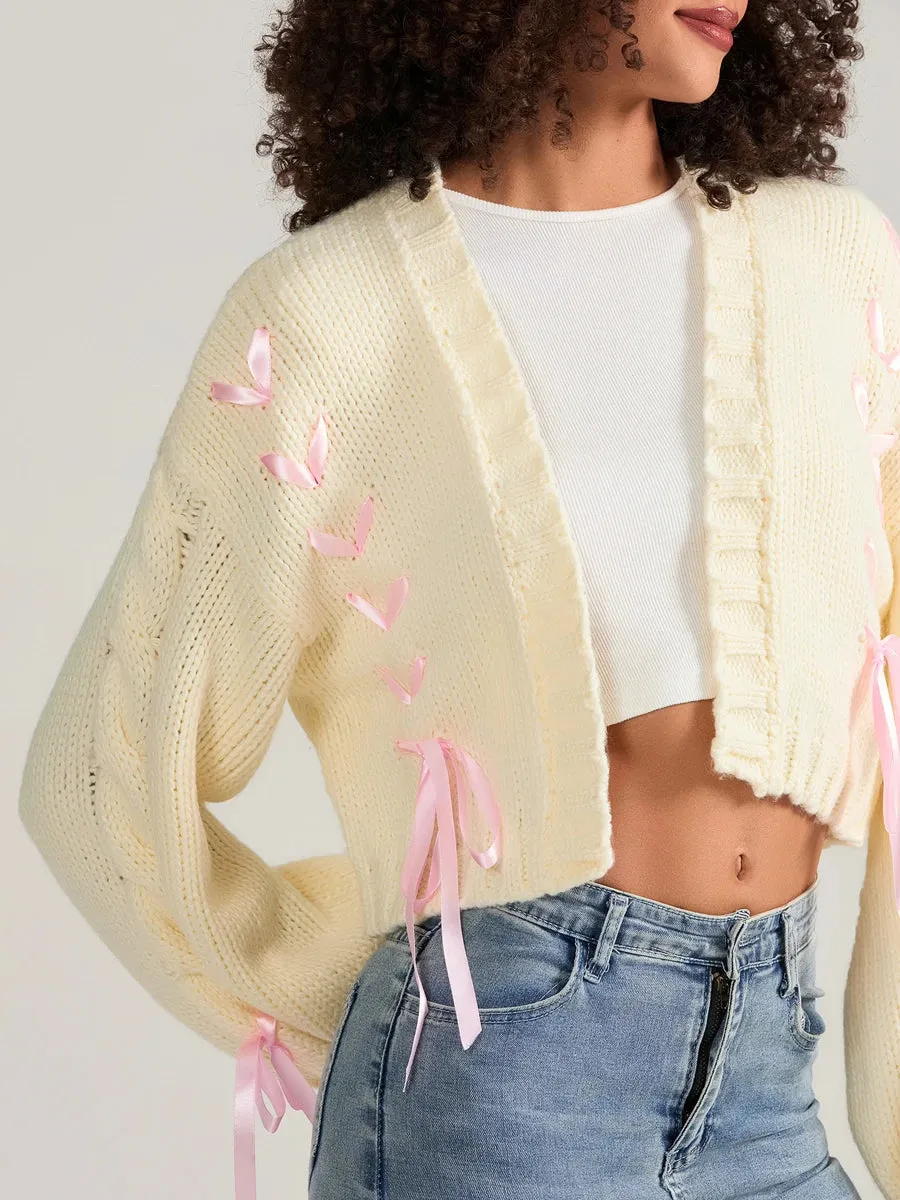 Pink Ribbons Knitted Cardigan Sweater