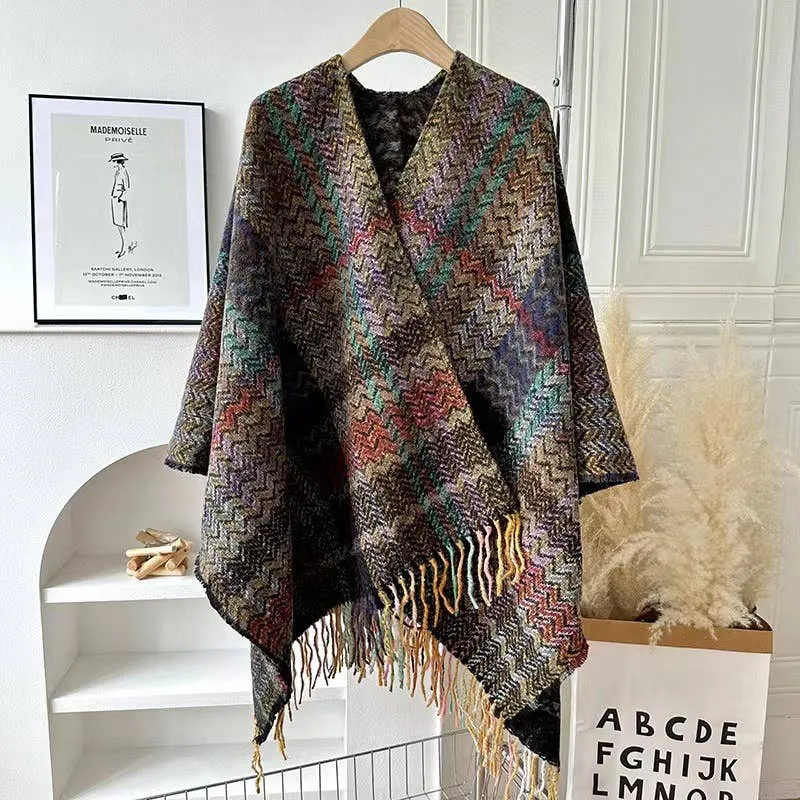 Plaid Shawl w/ Tassel