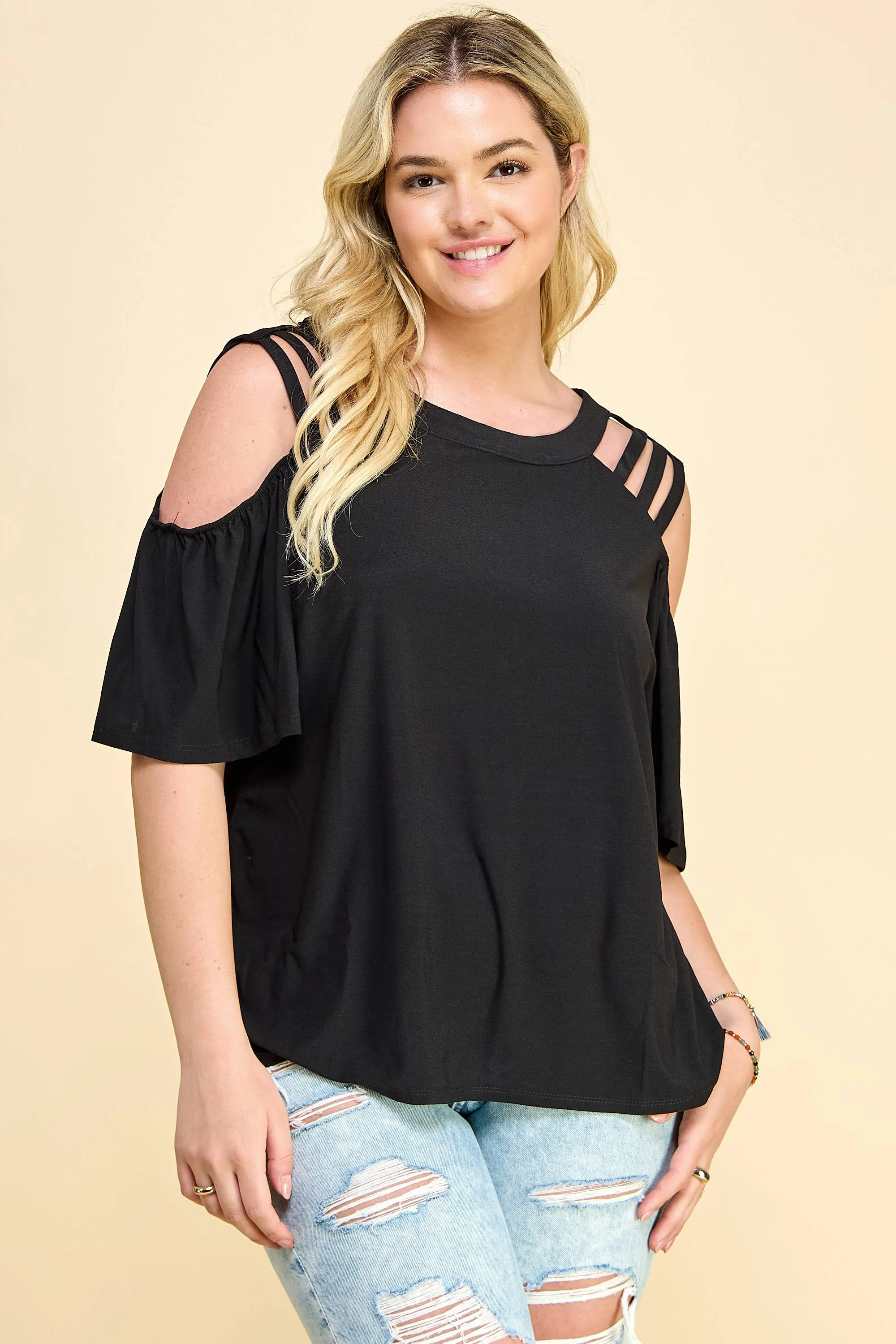 Plus Size Cage Cold Shoulder Top