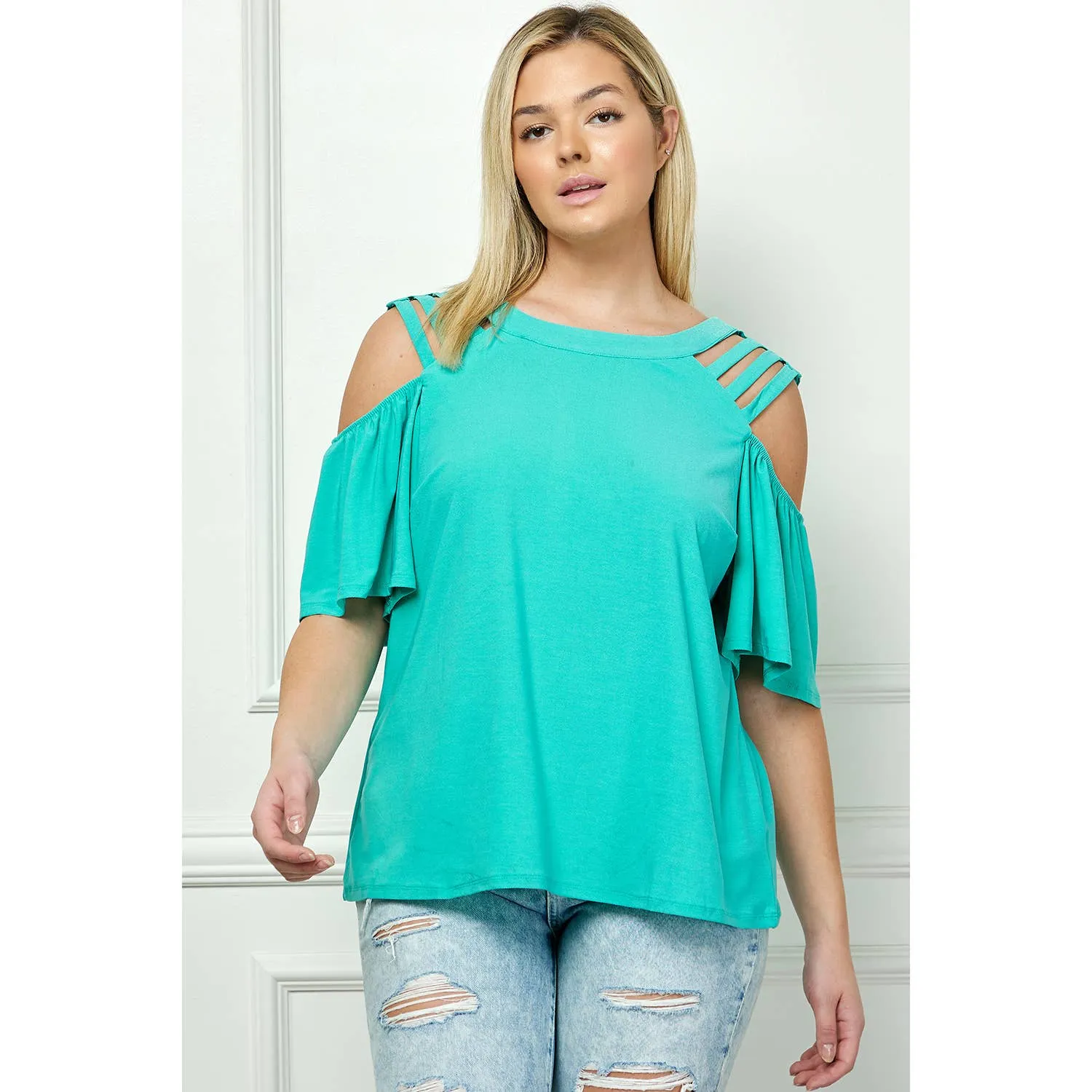 Plus Size Cage Cold Shoulder Top